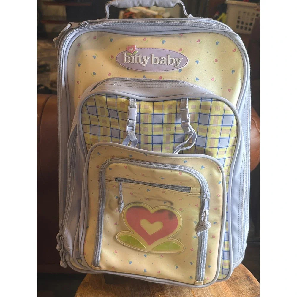Vintage American Girl Bitty Baby Rolling Suitcase Retired Plaid & Heart